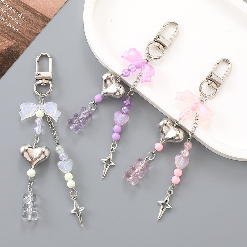 Puffy Heart Beaded Tassel Keychain - view 1