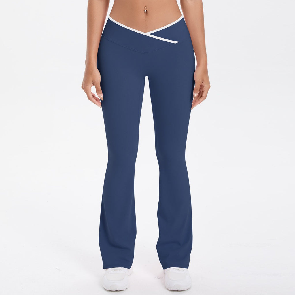 Brushed Contrast Trim Crossover Flare Yoga Leggings - Navy