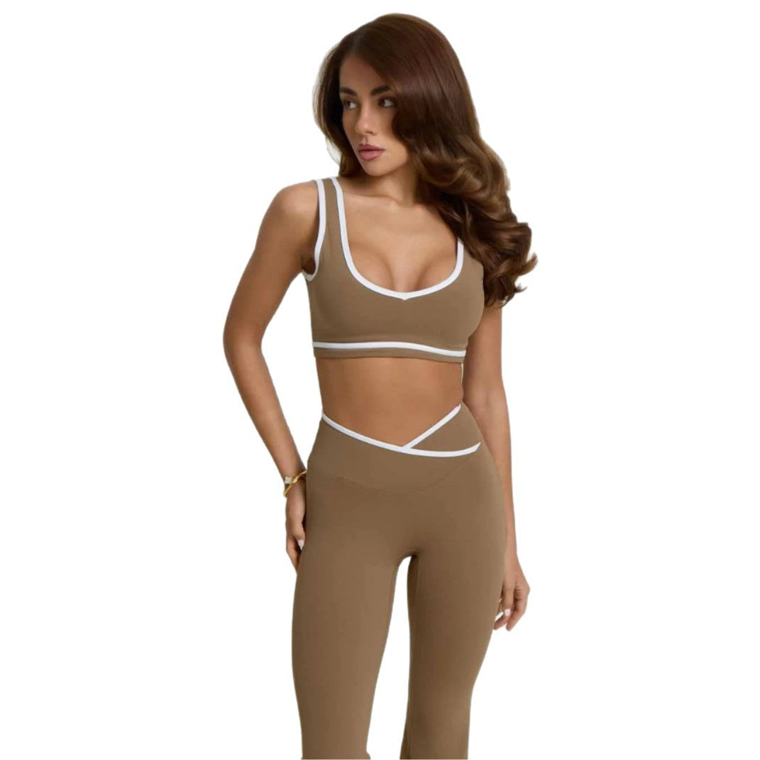 Brushed Contrast Trim Crossover Flare Yoga Leggings