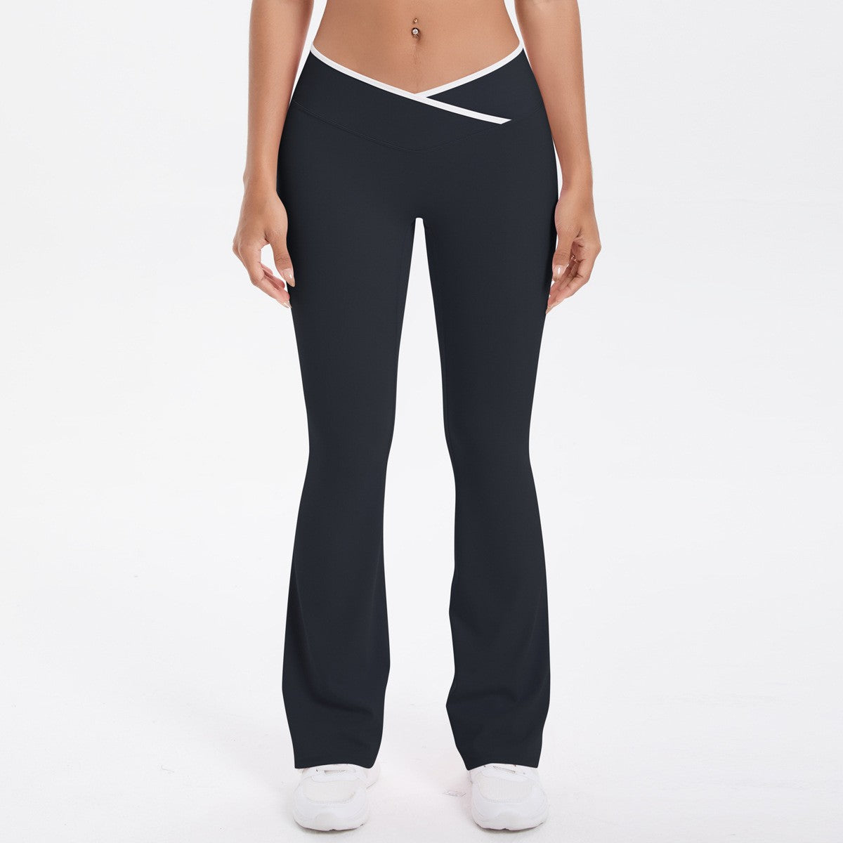 Brushed Contrast Trim Crossover Flare Yoga Leggings