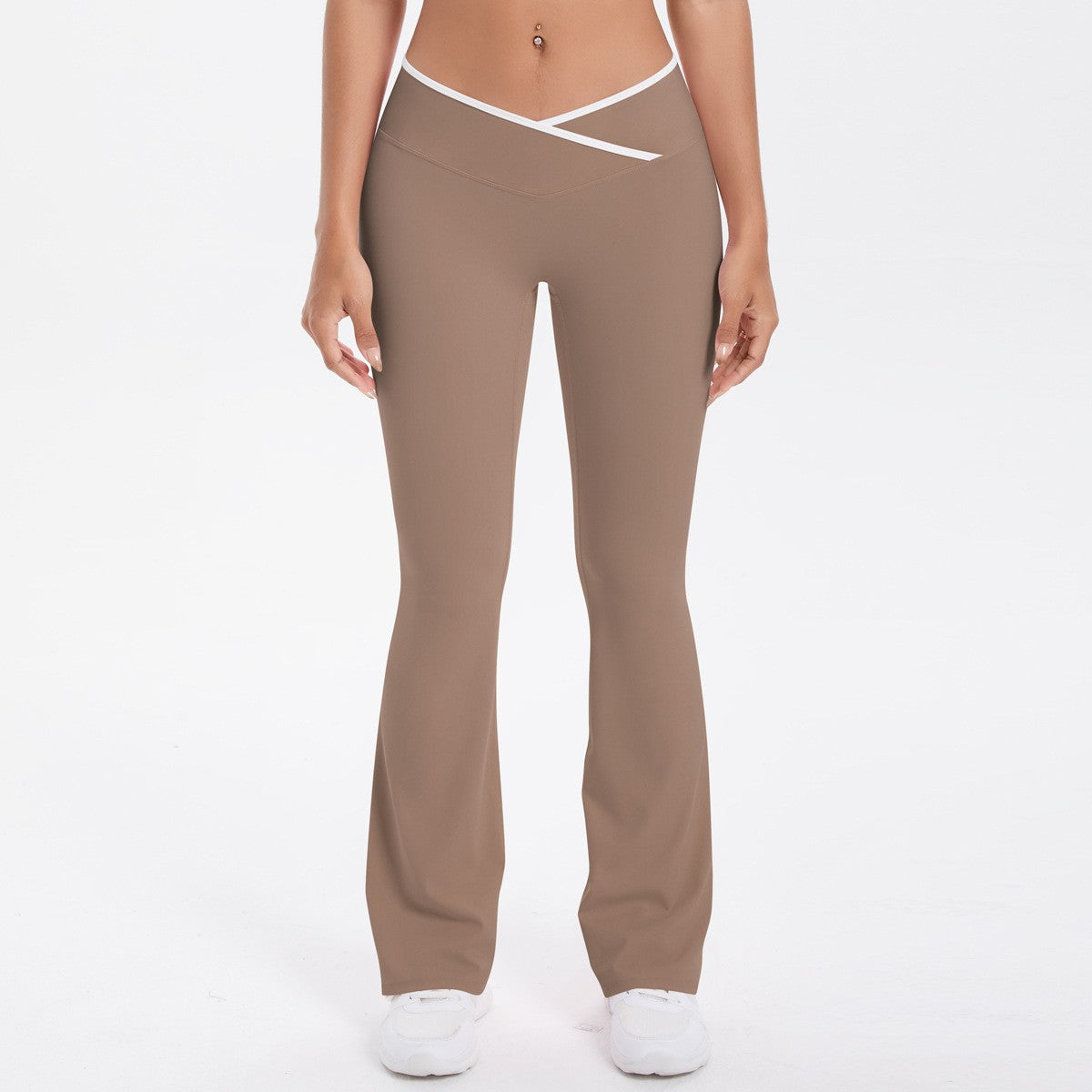 Brushed Contrast Trim Crossover Flare Yoga Leggings