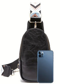 Washed Faux Leather Chest Sling Bag - Black