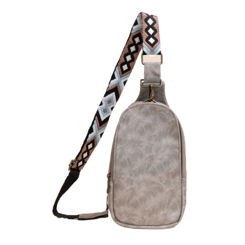 Washed Faux Leather Chest Sling Bag - Gray