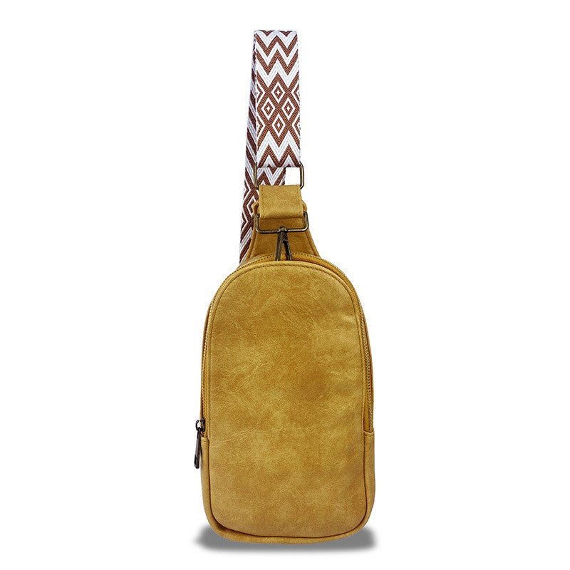 Washed Faux Leather Chest Sling Bag - Mustard
