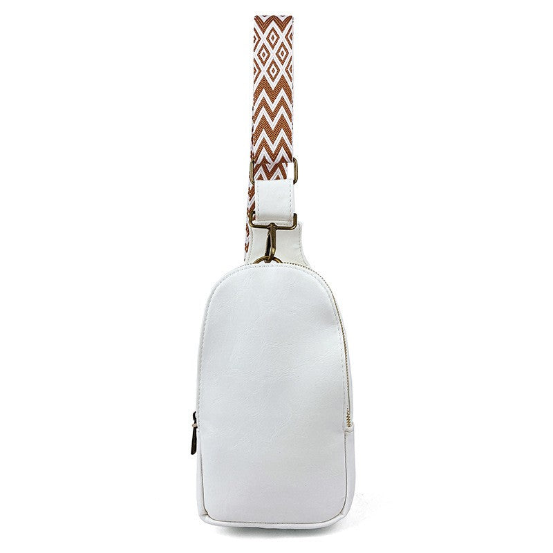 Washed Faux Leather Chest Sling Bag - White