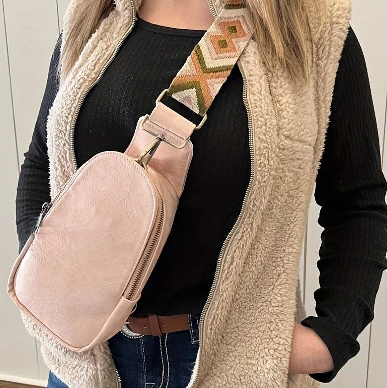 Washed Faux Leather Chest Sling Bag