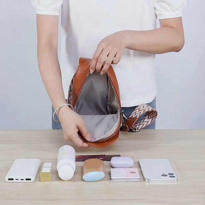 Washed Faux Leather Chest Sling Bag