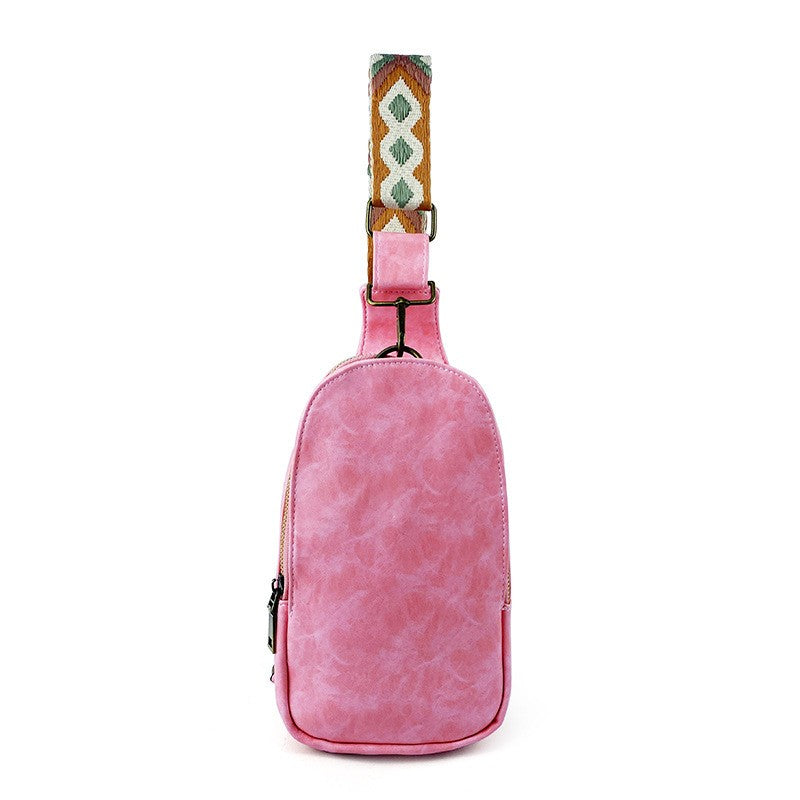 Washed Faux Leather Chest Sling Bag