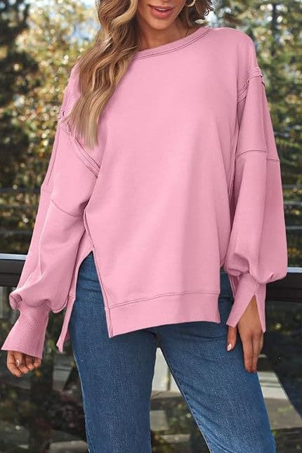 Oversized Side Split Drop Shoulder Sweatshirt - Pink