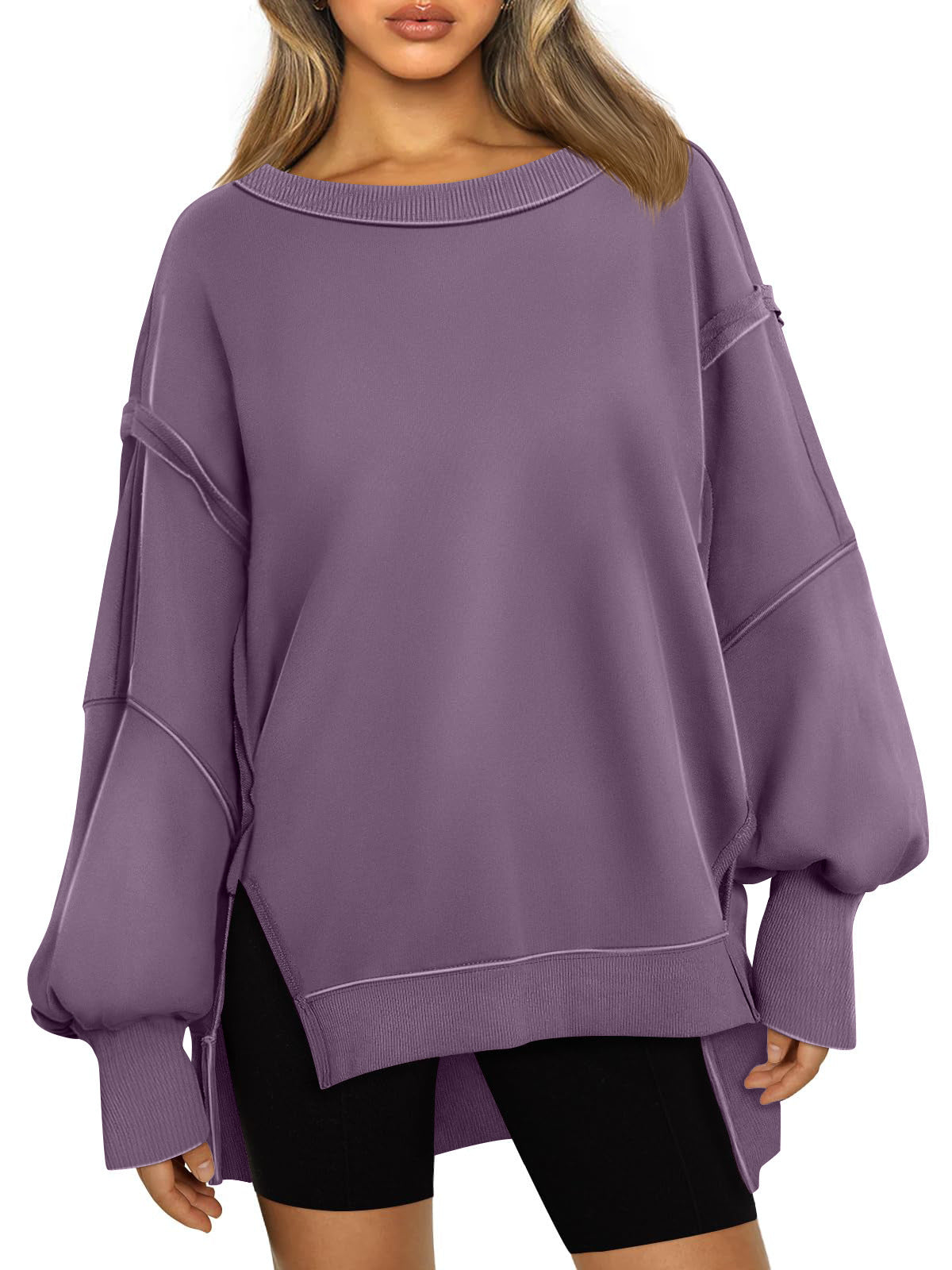 Oversized Side Split Drop Shoulder Sweatshirt - Purple
