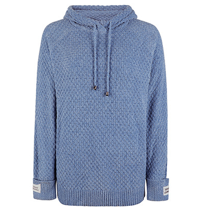 Textured Waffle Knit Pullover Hoodie - Blue - 1