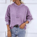Textured Waffle Knit Pullover Hoodie - Purple