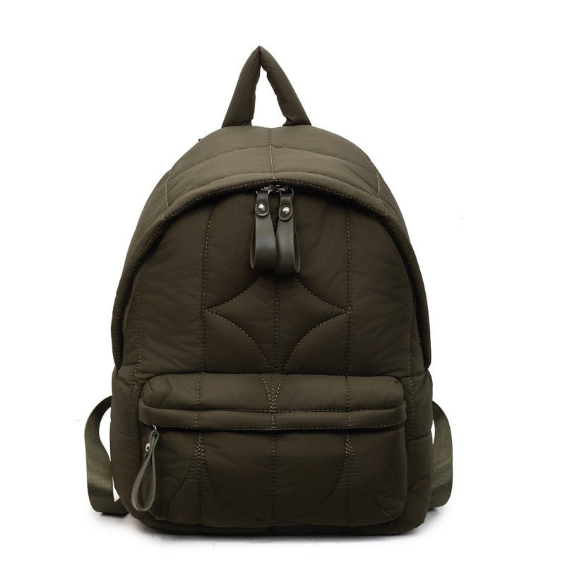 Quilted Puffer Backpack with Front Pocket - Olive