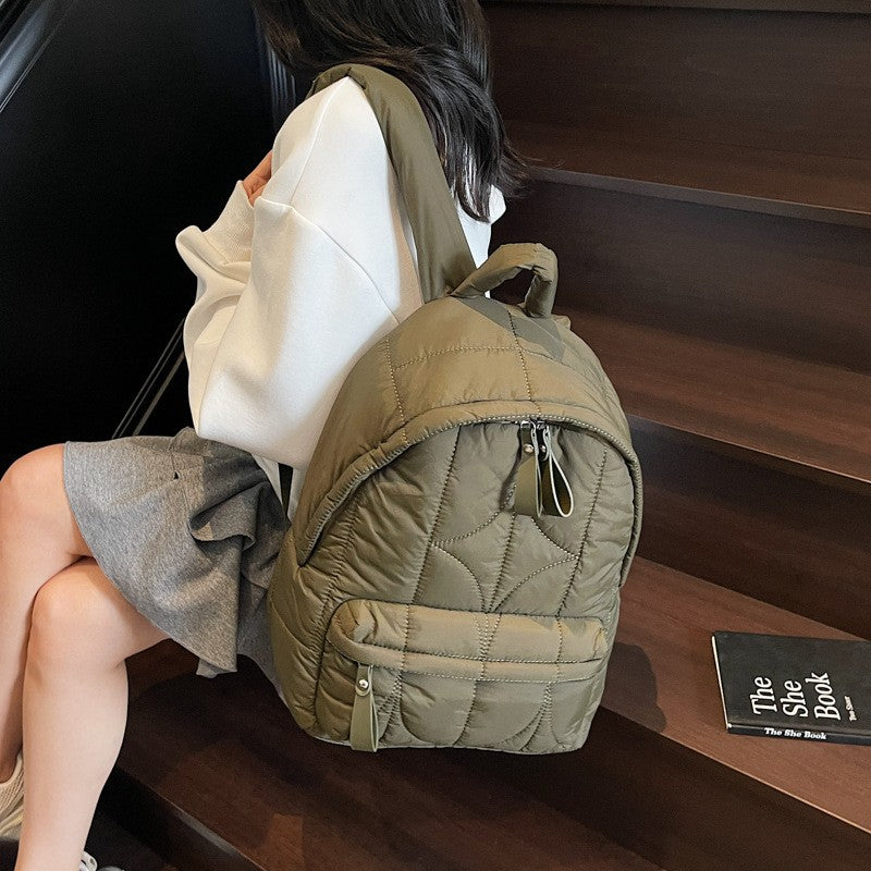 Quilted Puffer Backpack with Front Pocket