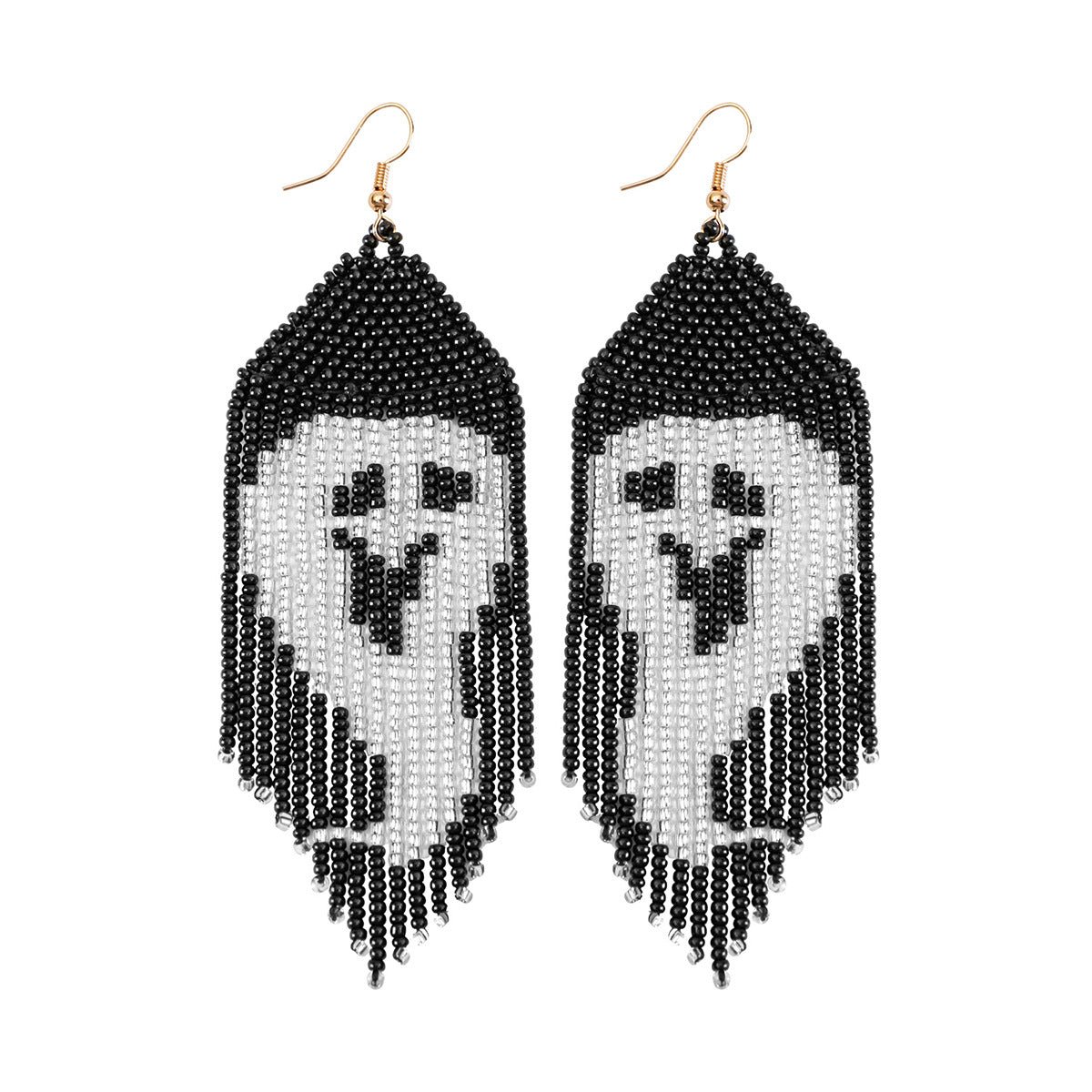 Beaded Halloween Fringe Statement Drop Earrings - Ghost