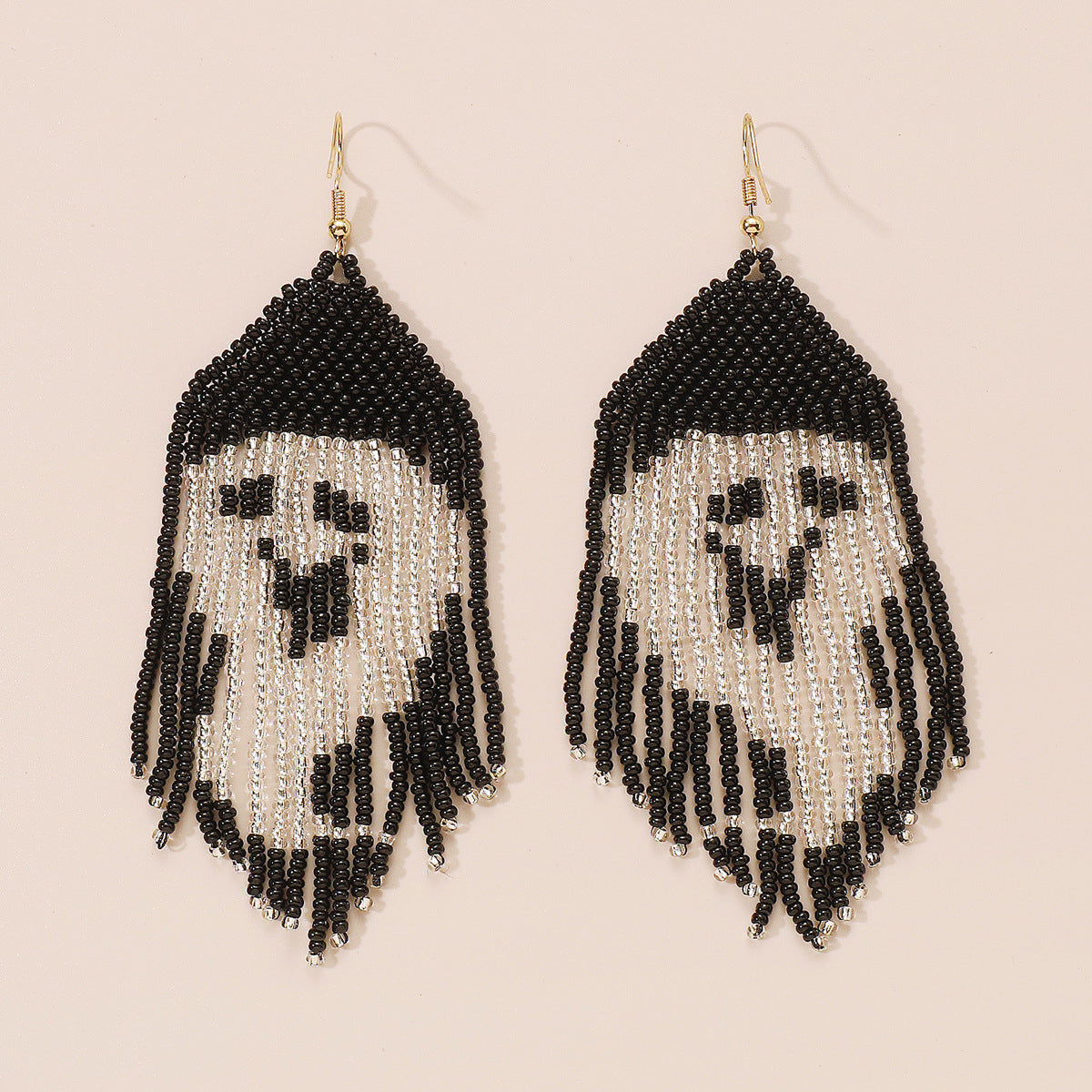 Beaded Halloween Fringe Statement Drop Earrings - Ghost - 2