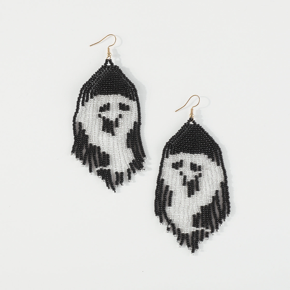 Beaded Halloween Fringe Statement Drop Earrings - Ghost - 3