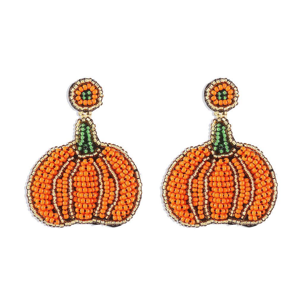 Beaded Halloween Fringe Statement Drop Earrings - Pumpkin