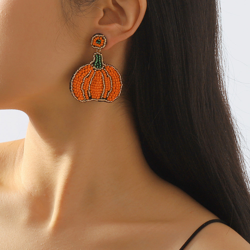 Beaded Halloween Fringe Statement Drop Earrings - Pumpkin - 1
