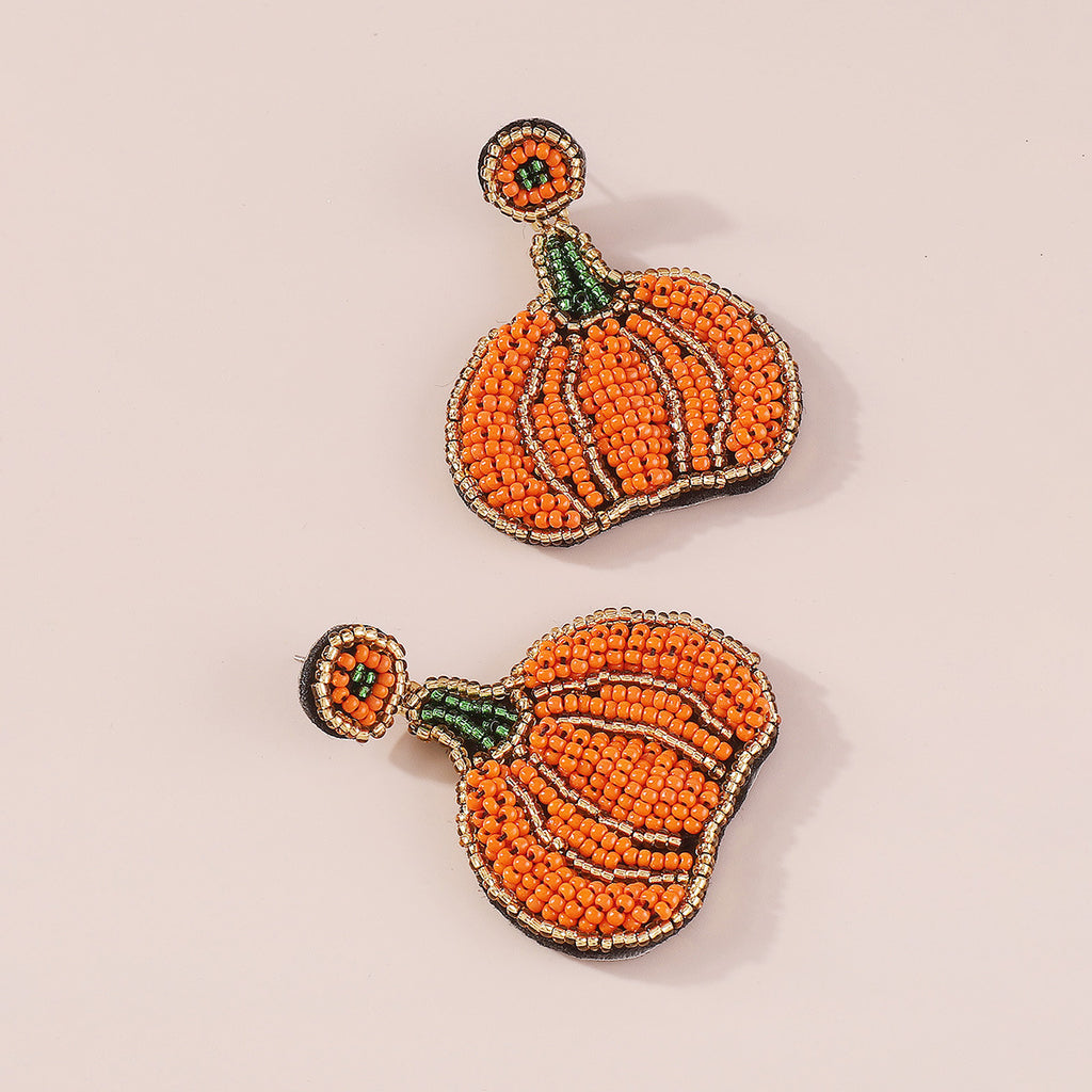 Beaded Halloween Fringe Statement Drop Earrings - Pumpkin - 2