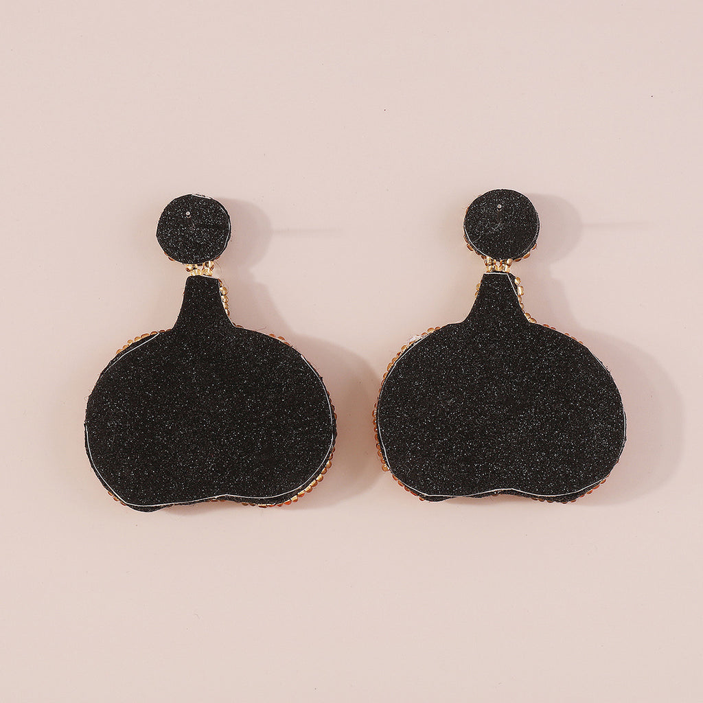 Beaded Halloween Fringe Statement Drop Earrings - Pumpkin - 3