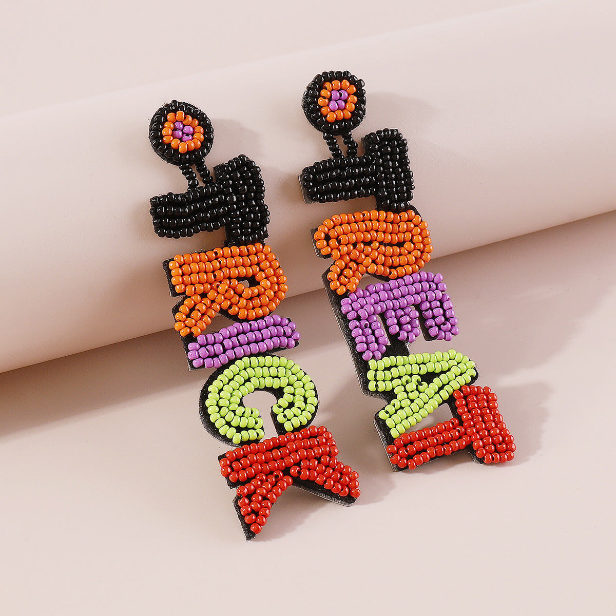 Beaded Halloween Fringe Statement Drop Earrings - Treat+Trick