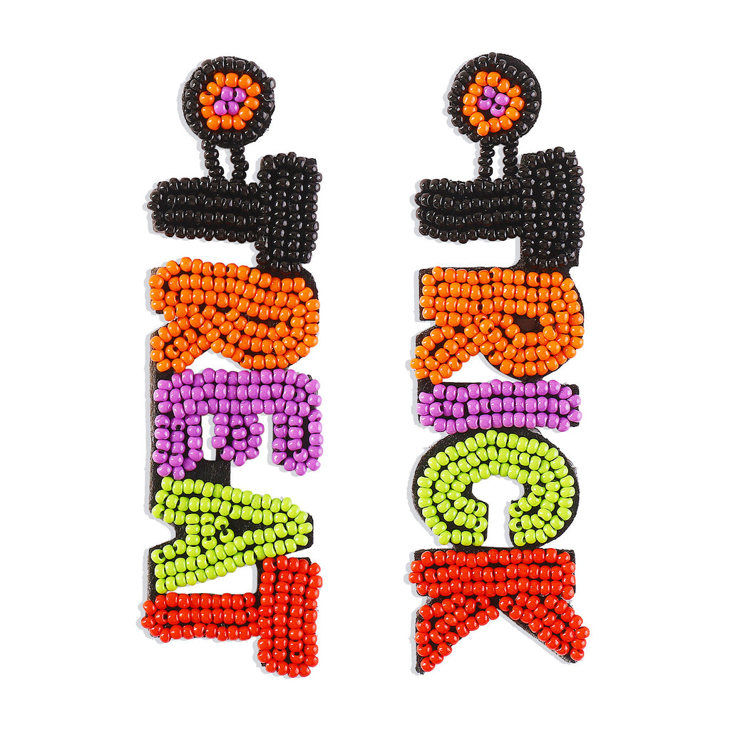 Beaded Halloween Fringe Statement Drop Earrings - Treat+Trick - 1
