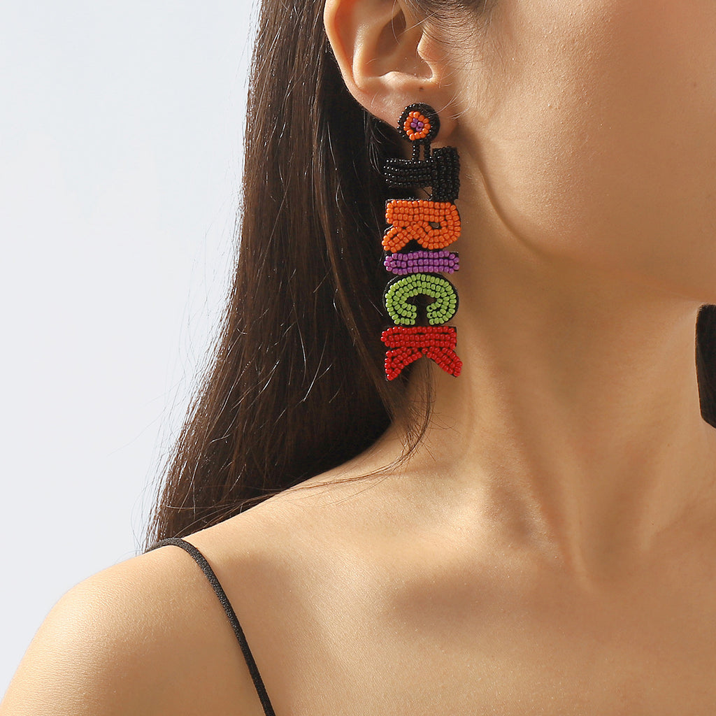 Beaded Halloween Fringe Statement Drop Earrings