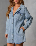 Oversized Denim Shirt Dress With Pockets - Blue