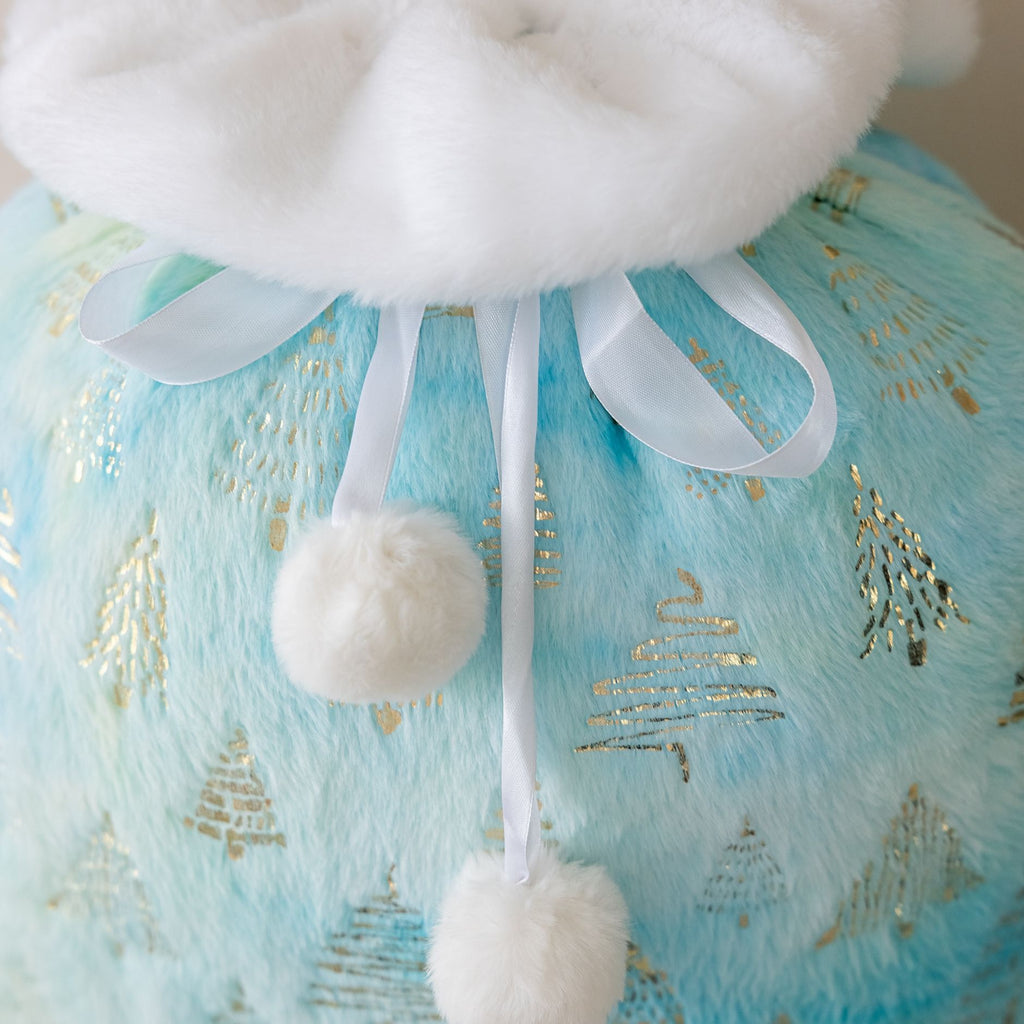Christmas Tree Print Plush Drawstring Gift Bag - Blue - 4