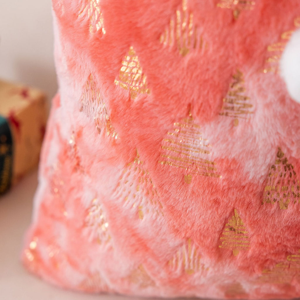 Christmas Tree Print Plush Drawstring Gift Bag - Pink - 1