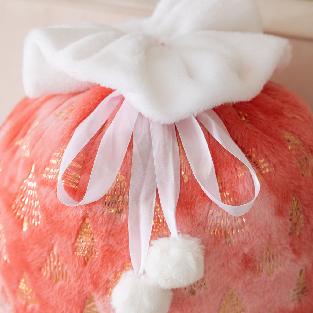 Christmas Tree Print Plush Drawstring Gift Bag - Pink - 2