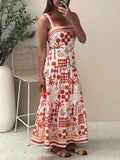 Palm Motif Print Square Neck Maxi Dress - Printed