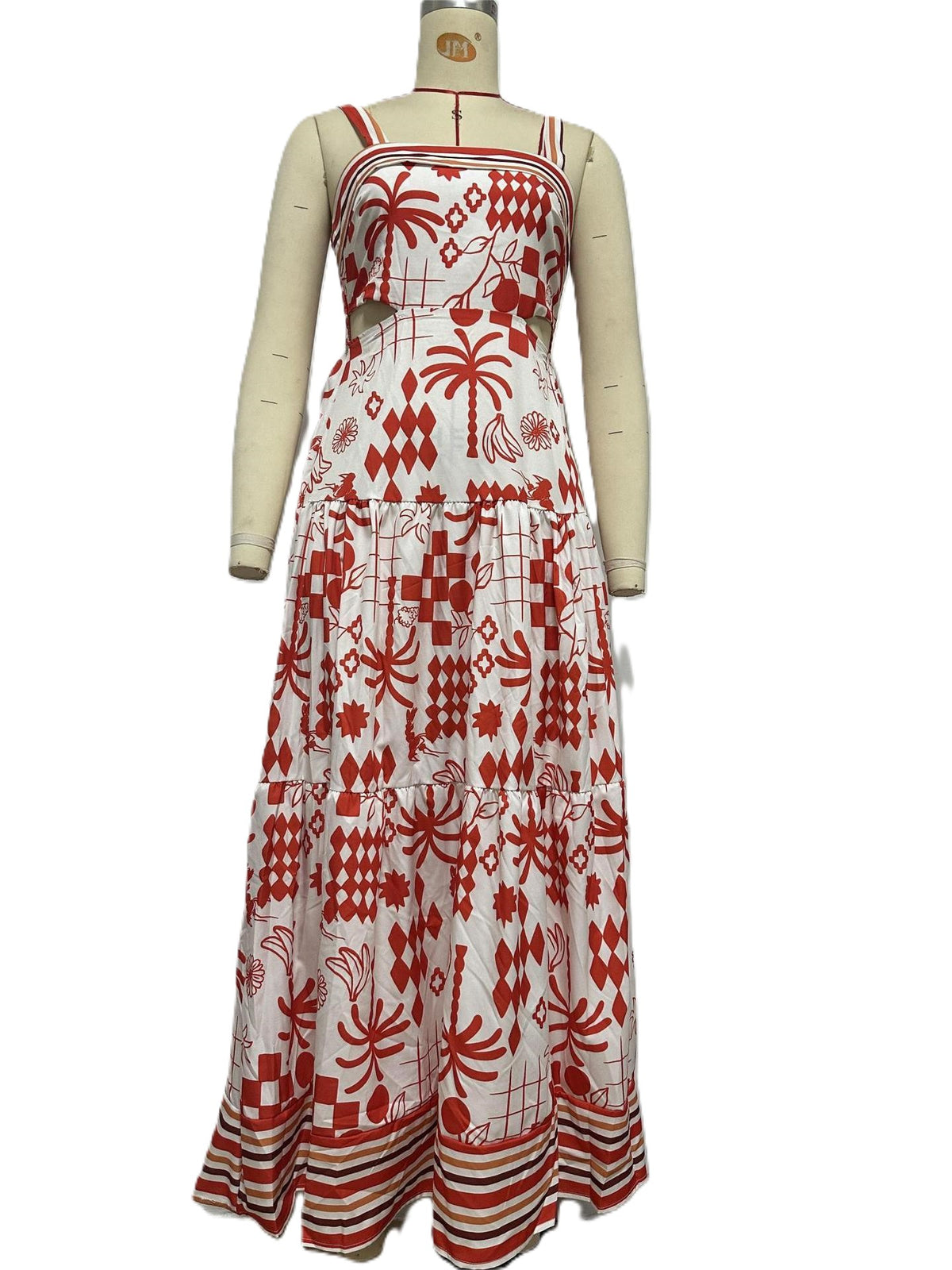 Palm Motif Print Square Neck Maxi Dress - Printed - 1
