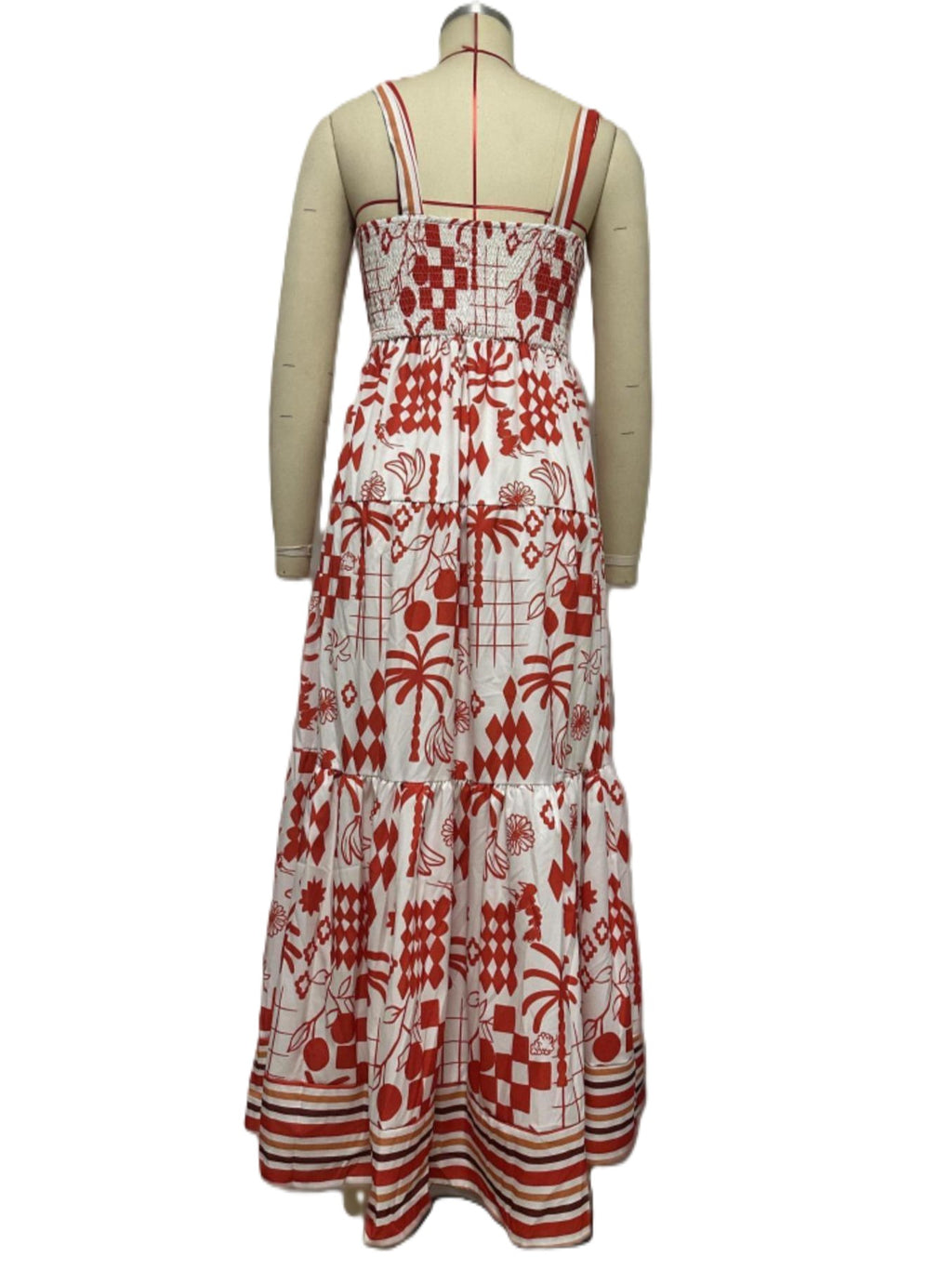 Palm Motif Print Square Neck Maxi Dress - Printed - 2