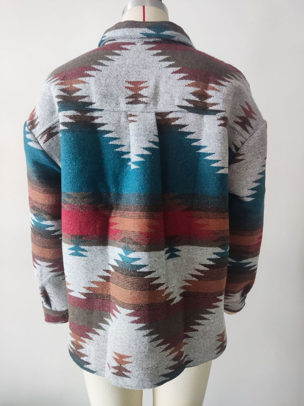 Aztec Print Brushed Shirt Jacket - Blue - 3