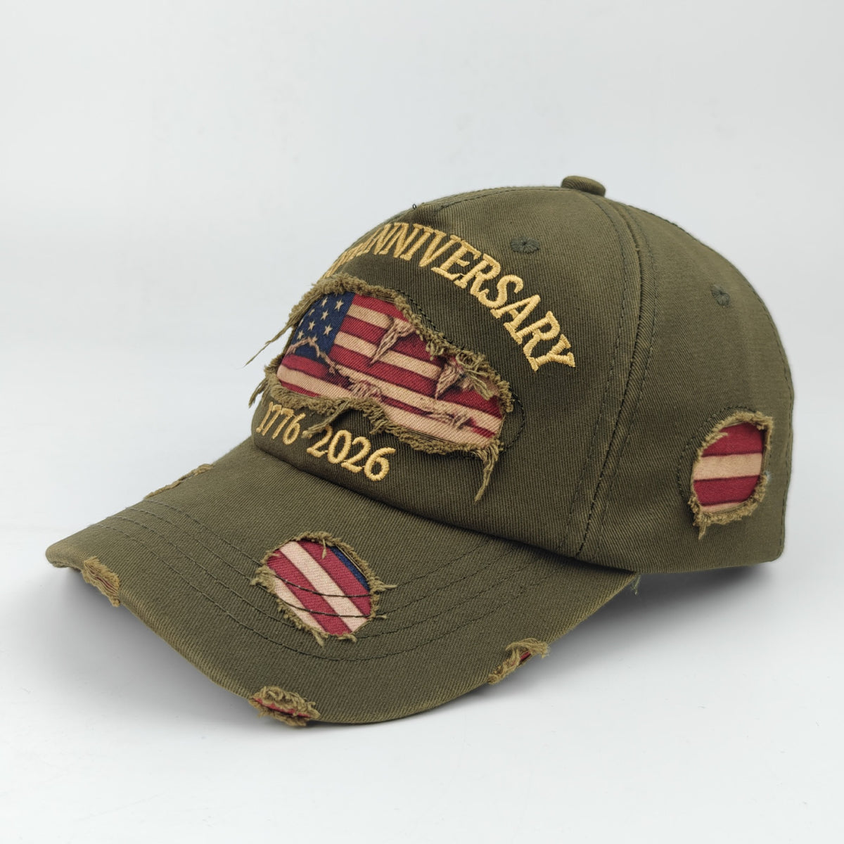 Distressed Flag Embroidered Baseball Cap - Green