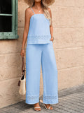 Square Neck Cami and Eyelet Trouser Set - Blue