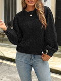 Shimmer Knit Balloon Sleeve Crewneck Jumper - Black