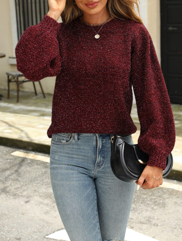 Shimmer Knit Balloon Sleeve Crewneck Jumper