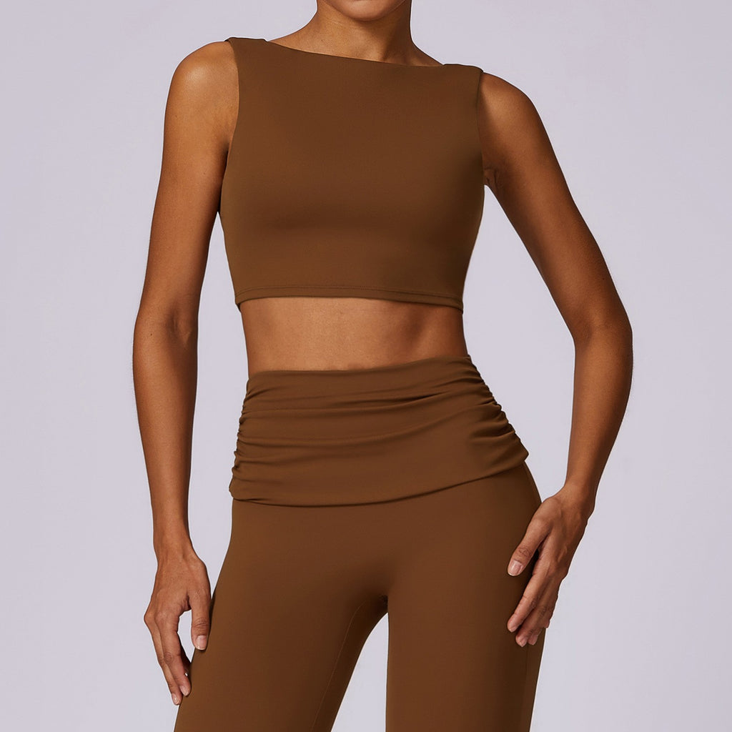 Boat Neck Open U-Back Padded Crop Workout Tank