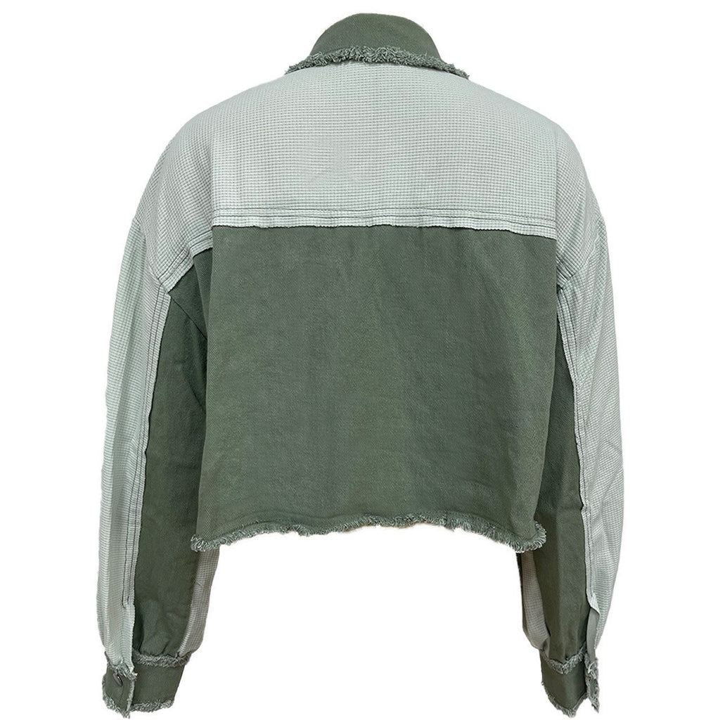 Color Block Cropped Raw Hem Jacket