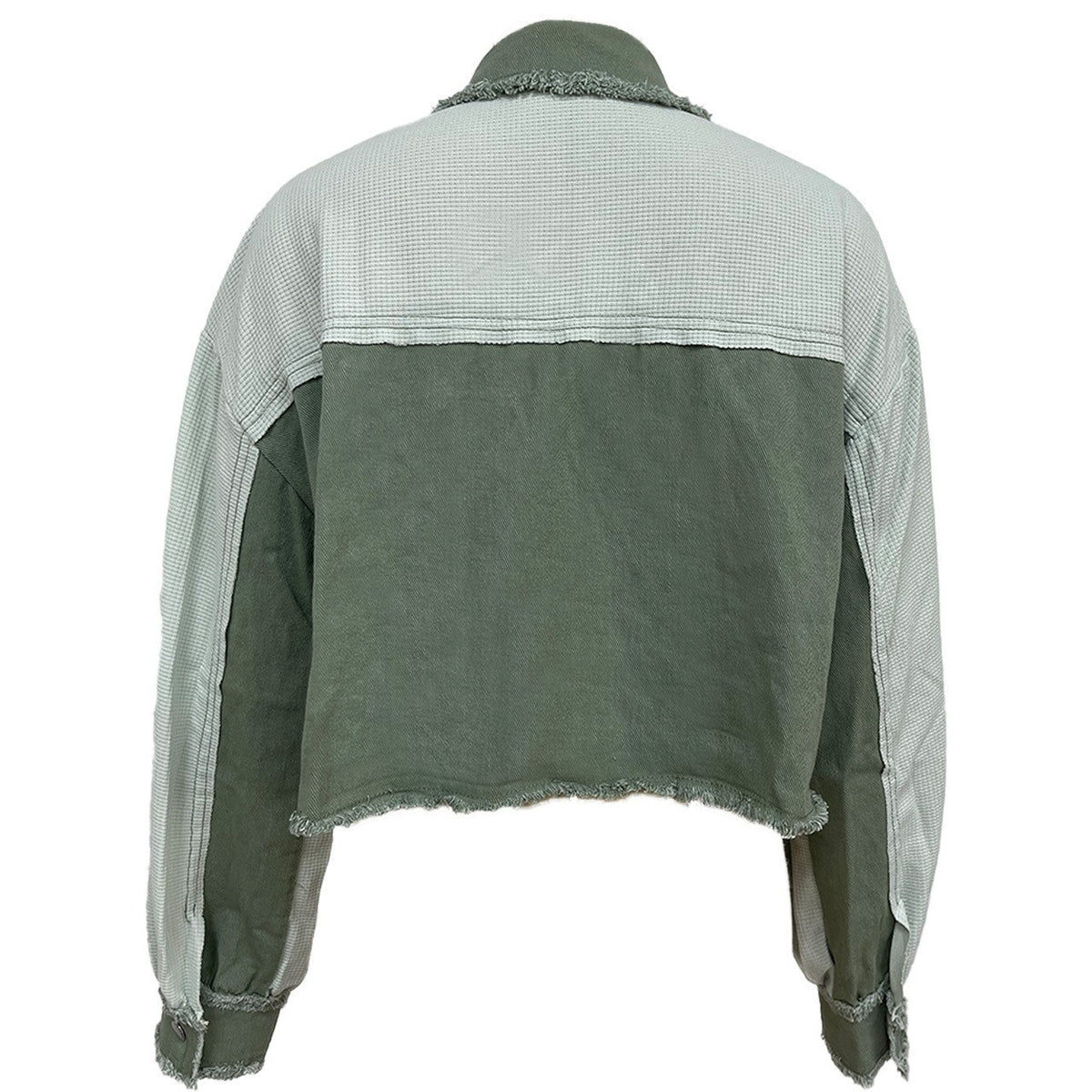 Color Block Cropped Raw Hem Jacket