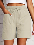 Relaxed Drawstring Shorts With Patch Pockets - Gray