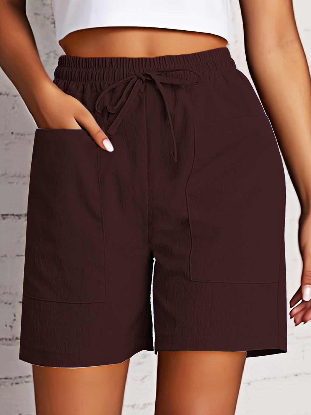Relaxed Drawstring Shorts With Patch Pockets - Mulberry