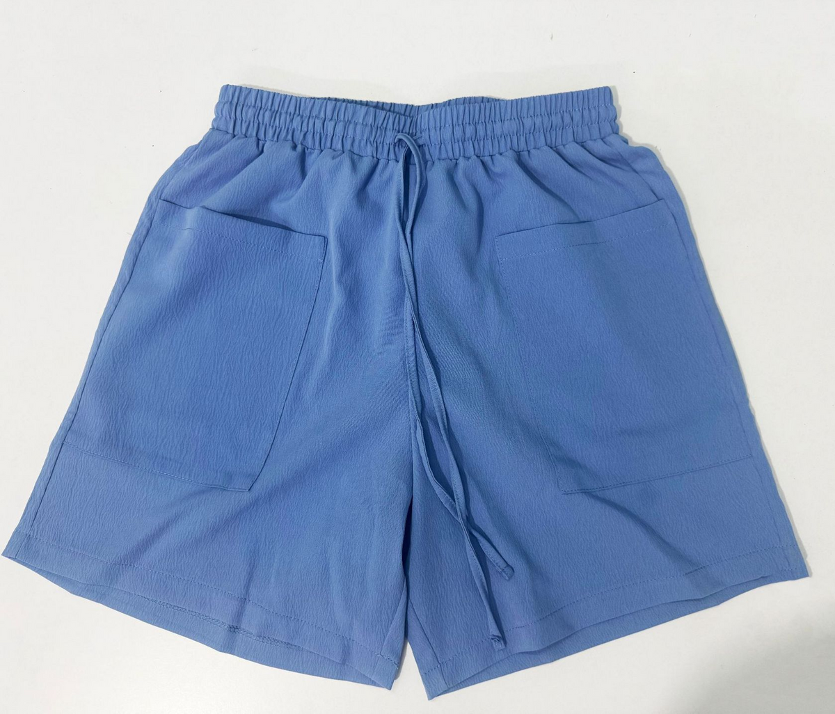 Relaxed Drawstring Shorts With Patch Pockets - TBlue