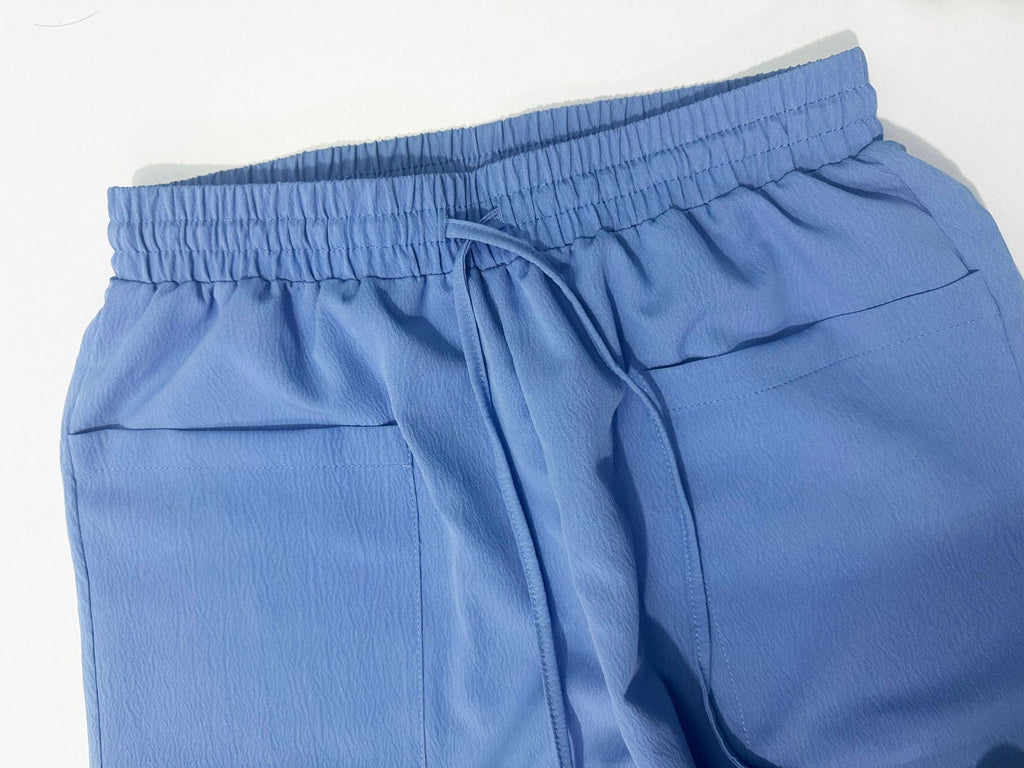 Relaxed Drawstring Shorts With Patch Pockets - TBlue - 2