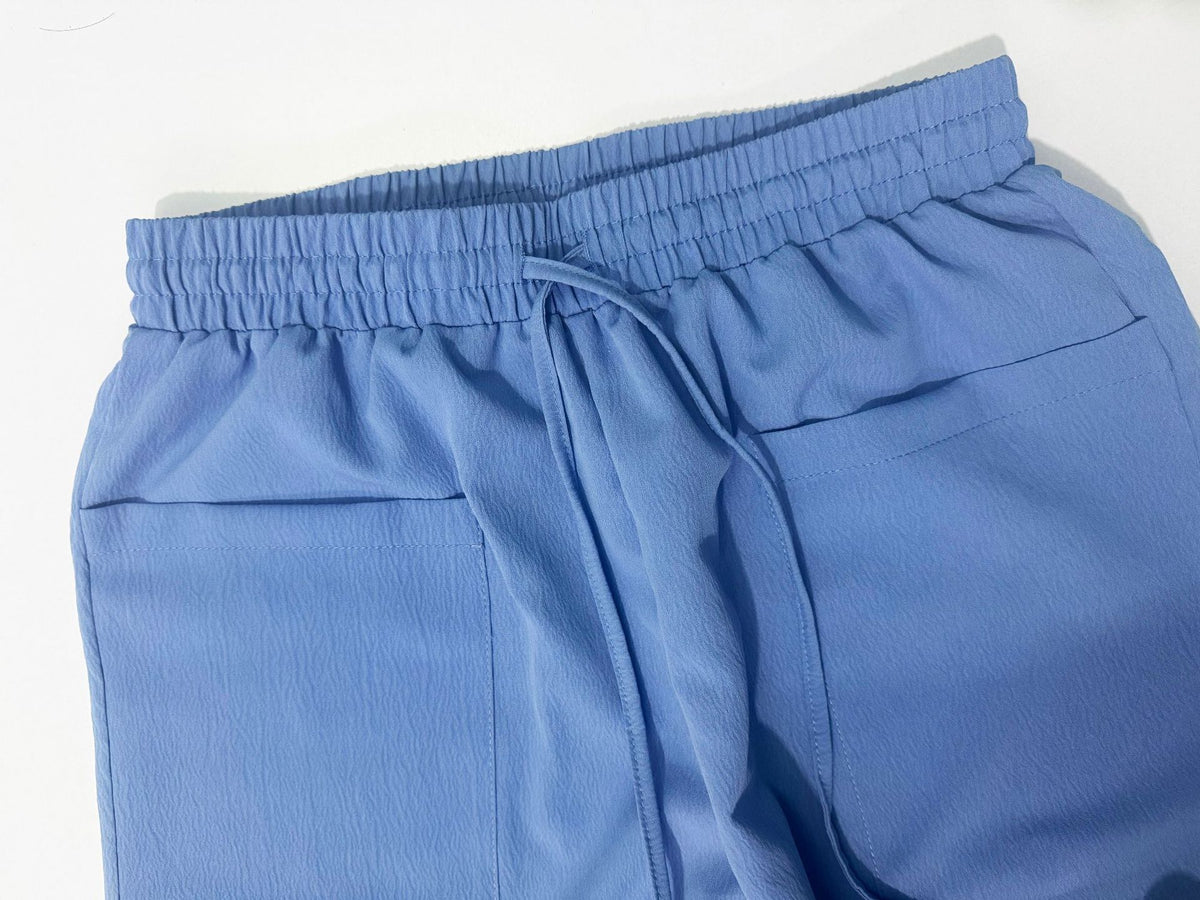 Relaxed Drawstring Shorts With Patch Pockets - TBlue - 2