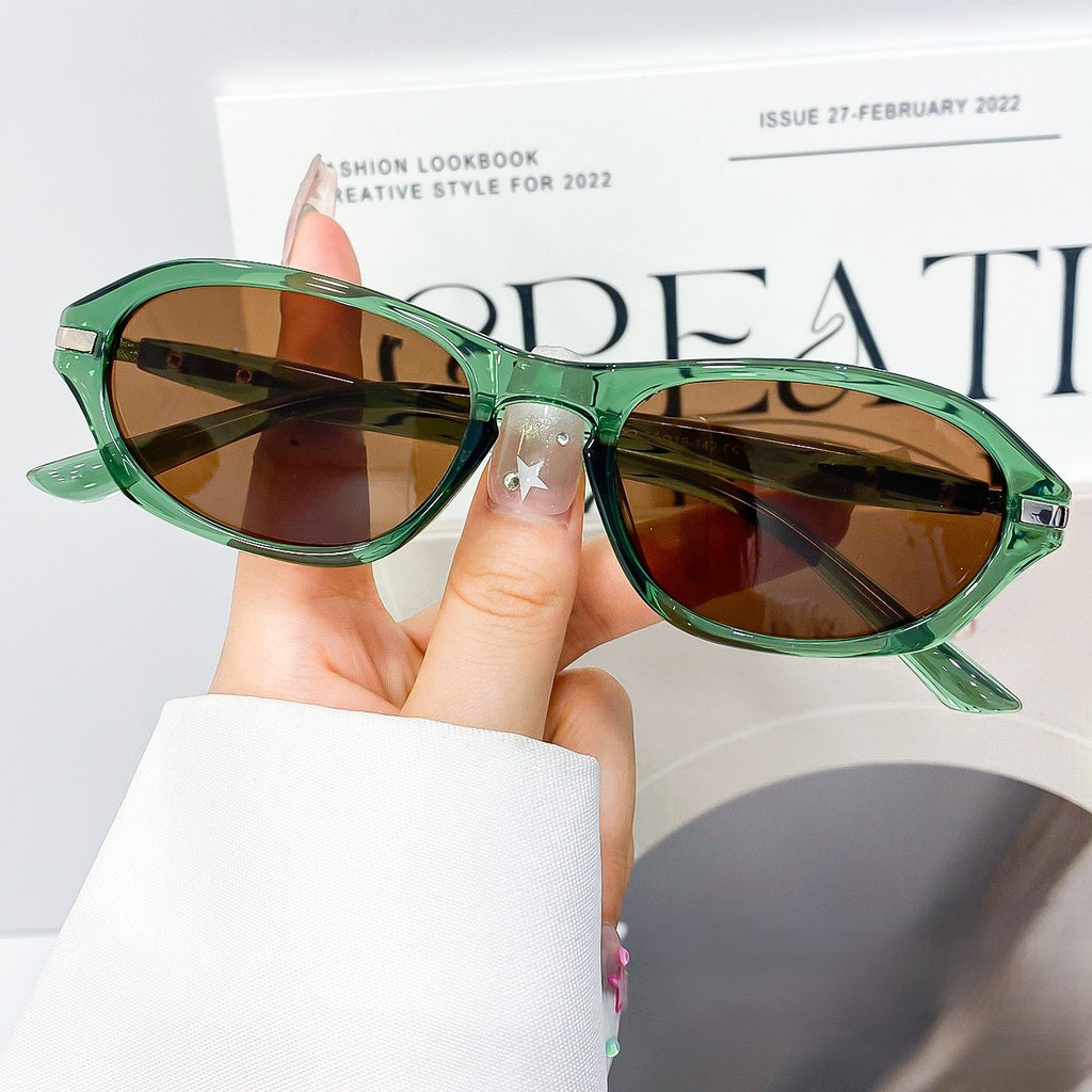 Retro Angular Oval Sunglasses for Women - Green