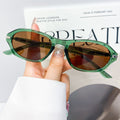 Retro Angular Oval Sunglasses for Women - Green